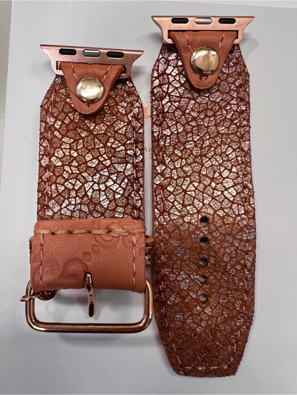 Spark*l band GG Coral Pink Leather Watch Strap with Vintage Rose Crystal Accent - Picture 5 of 5